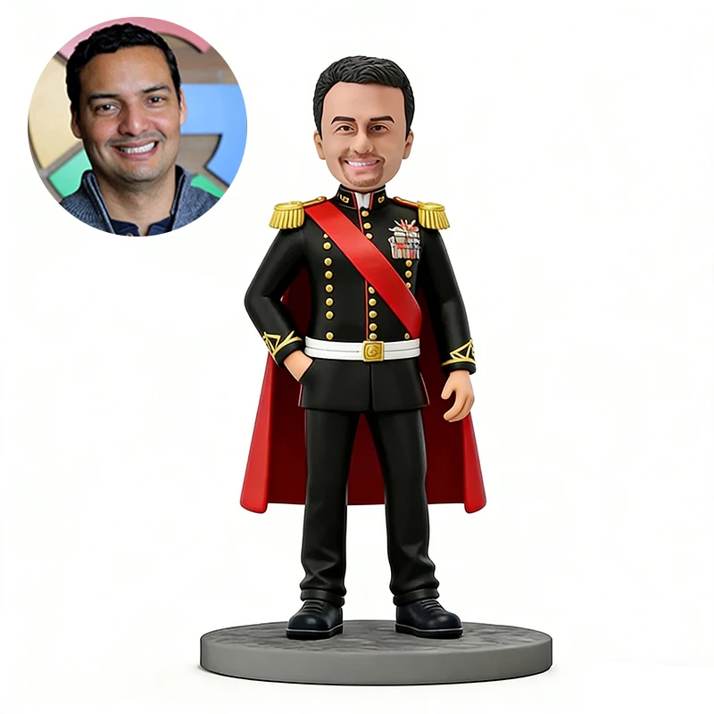 Custom Royal Male Officer in Black Uniform Suit Custom Bobblehead with Engraved Text Gift