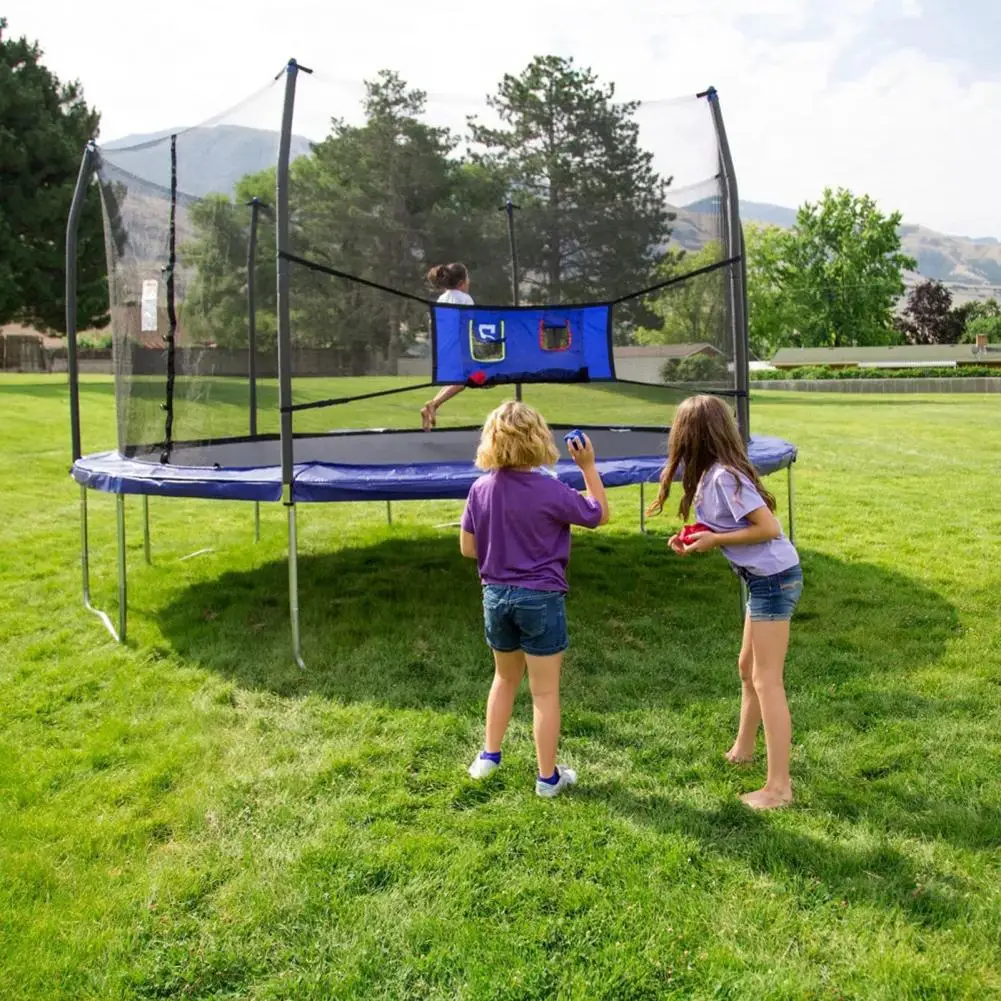 

Fun Trampoline Throwing Game Outdoor Trampoline Throwing Net Basketball Hoop Set for Kids Fun Sports Fitness Game for Gym