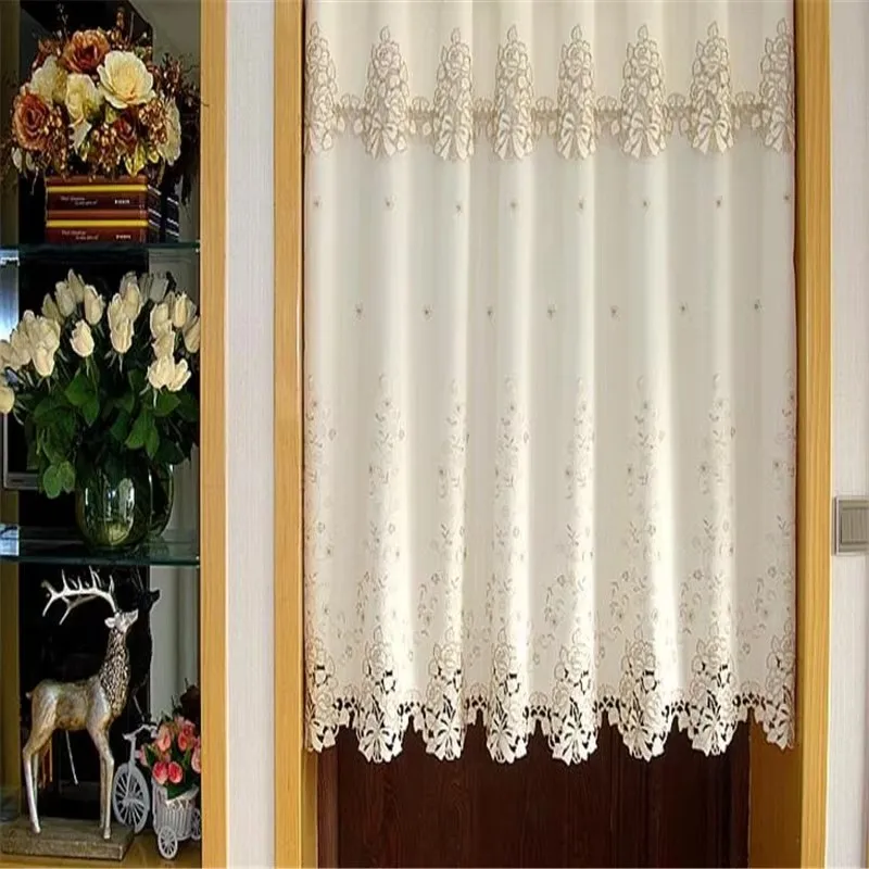 Lovely Half Tea Embroidery Coffee voile Curtain Kitchen Short Small Shades Home Window Wedding Valance Blinds Drapes Classical