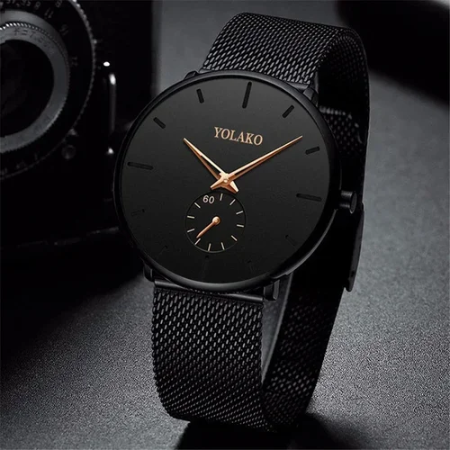 Relojes informales de cuarzo minimalistas ultrafinos para hombre, reloj de cuero para hombre, banda de malla de acero inoxidable Simple, reloj masculino
