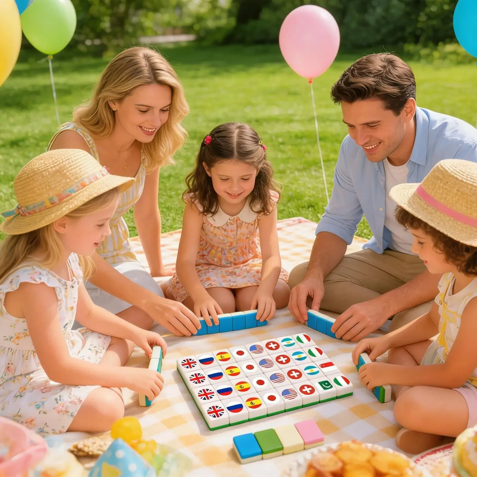 

64+1 Seaside Escape Mini Mahjong Board Game Tiktok 24mm Sanrio Hello Kitty Mahjong Tiles Flag Emoji Cat Dog Battle Chess Toys