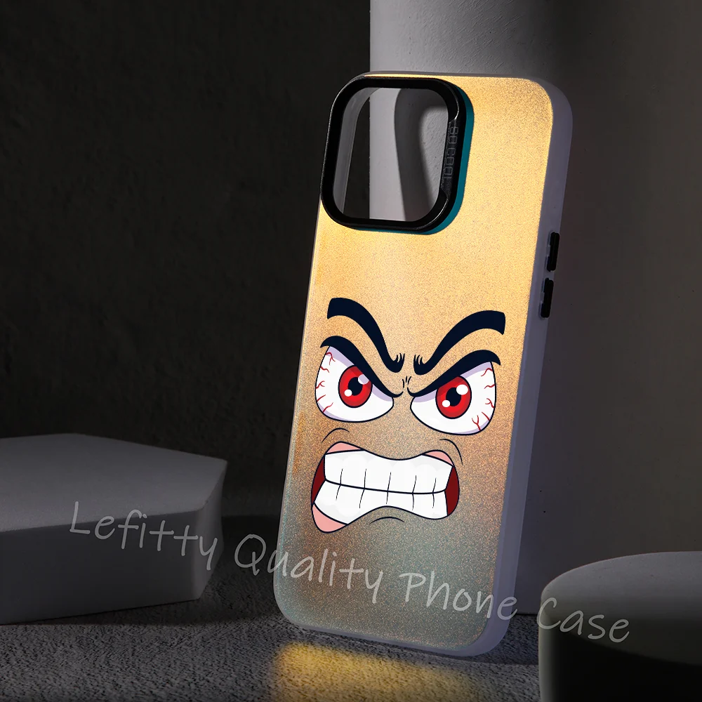 

Cartoon Angry Eyes Phone Case Laser Metallic For IPhone 16 15 14 13 12 11 Pro Max Matte Aurora Multicolor Gradient Cover