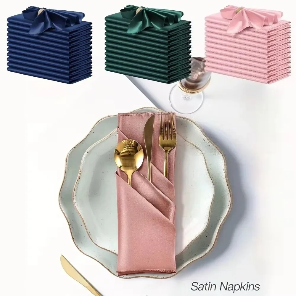 10pcs New 30x30cm Silky Satin Napkin Smooth Solid color Dinner Napkins Square Table Napkins For Wedding Banquet Restaurant