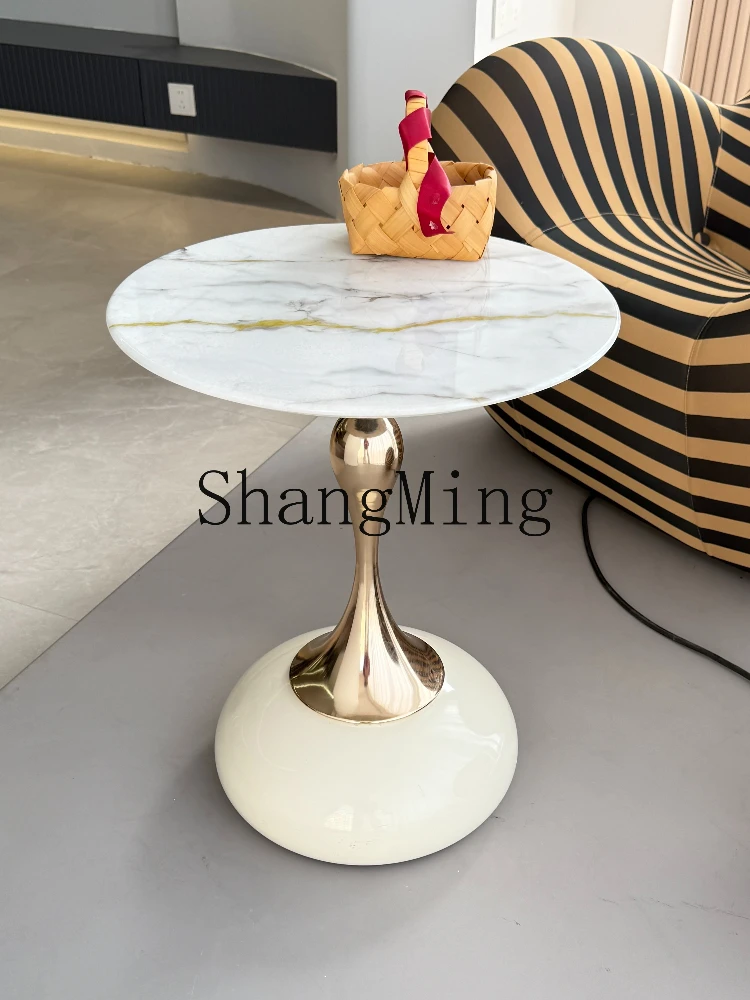 TF natural marble round table simple modern sofa living room small coffee table household bedside table