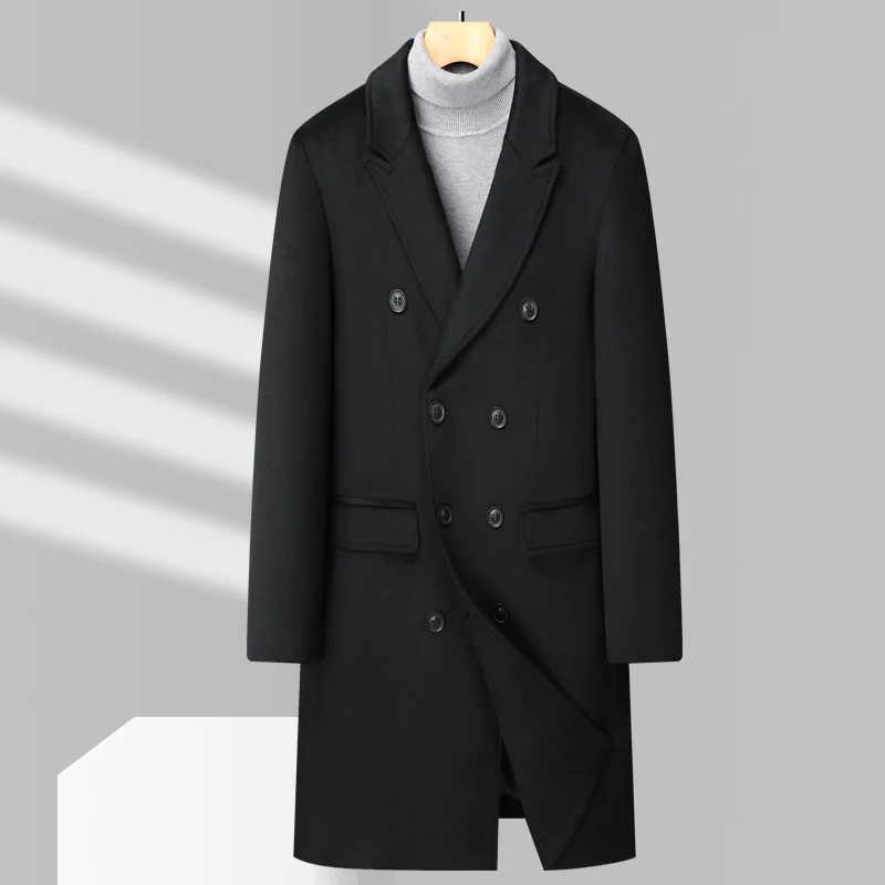 2023 New style Men's Woolen Coats Winter Classic Casual Overcoat Mens high quality Thick Blue, grey and black trench coat men