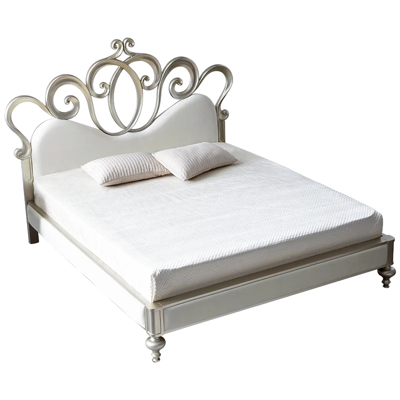 

Hersa cream wind simple French princess bed 1.5M flannel European modern light luxury crown daughter bed