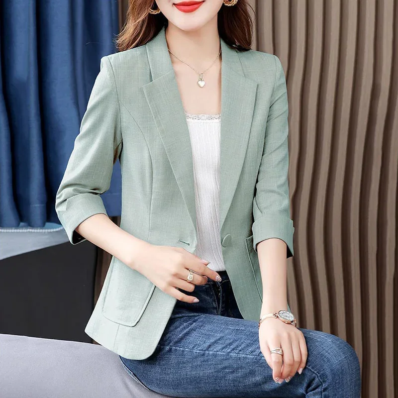 Imagem -06 - Blazer Fino de Três Quartos para Mulheres Blusa Casual Blazers Finos Tops de Senhora do Escritório Novidade para Primavera e Verão 2023