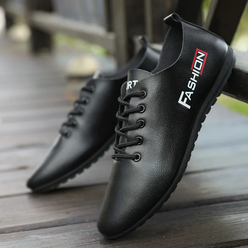 Men's New Korean Fashion Soft Leather Driving Loafers Breathable Casual Student Youth Trendy Footwear