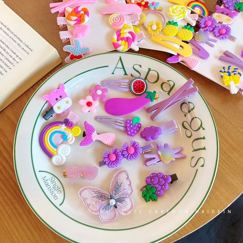 14Pcs/set Children's Hairpin Cute Bb Clip Girls Broken Hair Bangs Side Rainbow Girls Headgear Gift Cartoon Flowers image 2
