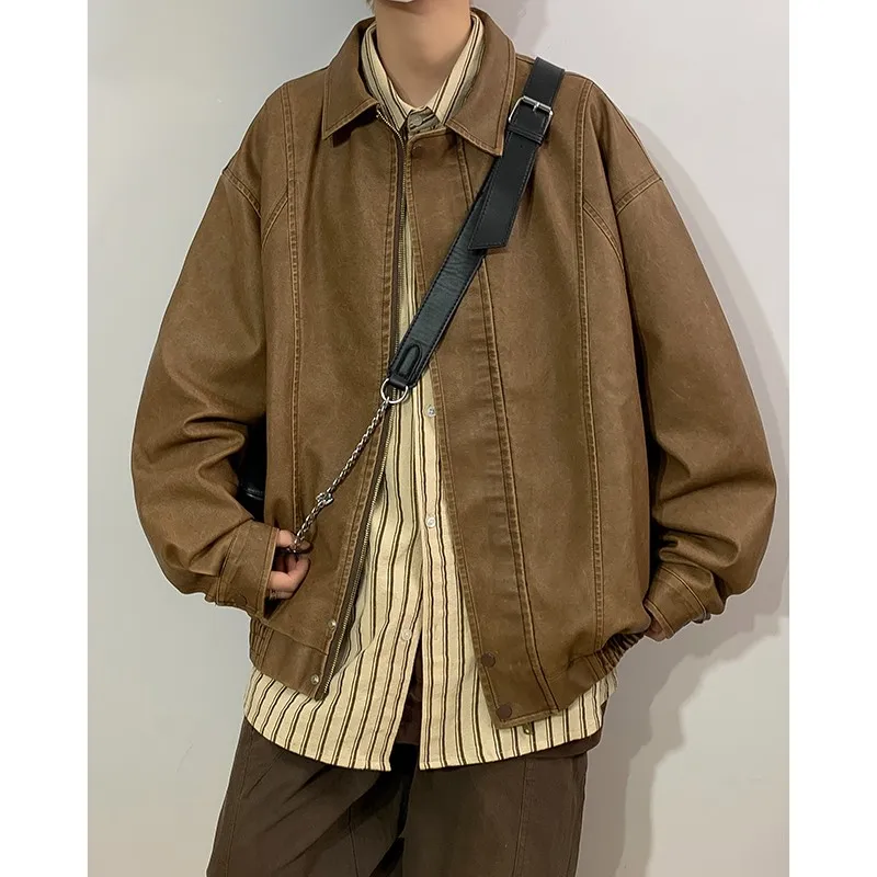 

Thiened ort Leather Jaet Men's Spring Autumn Pilot Sle Cotton Coat American High Street Baseball orm Jaet