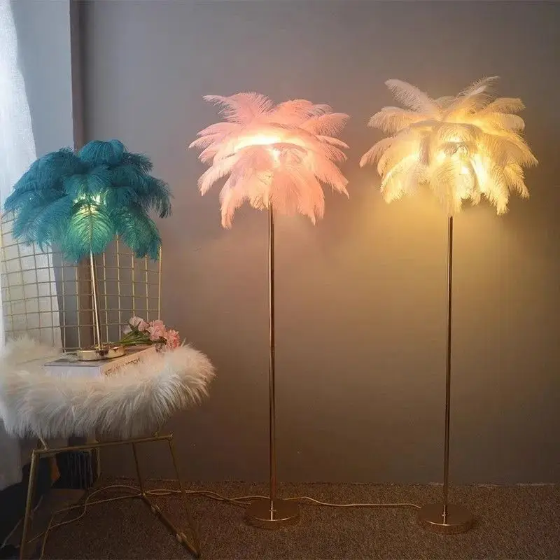 Feather Floor Lamp for Living Room Ostrich Theme Ambient Standing Lamp for Bedroom Bedside Light Studio Creative Table Lamp
