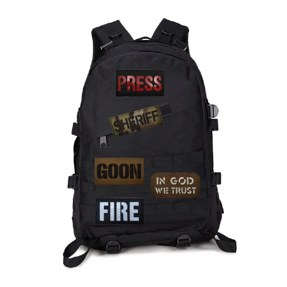 English Series IR Reflective Camou Laser Cut Personality Creative Badge Letter Light Armband FIRE Backpack Hook and Loop Patches