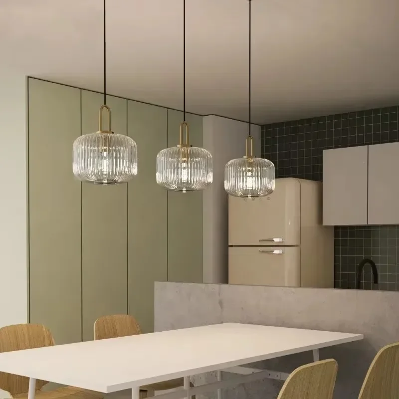TechHPSingle Head Glass Lantern Pendant Lamp Modern Simple Striped Light For Living Room Bedroom