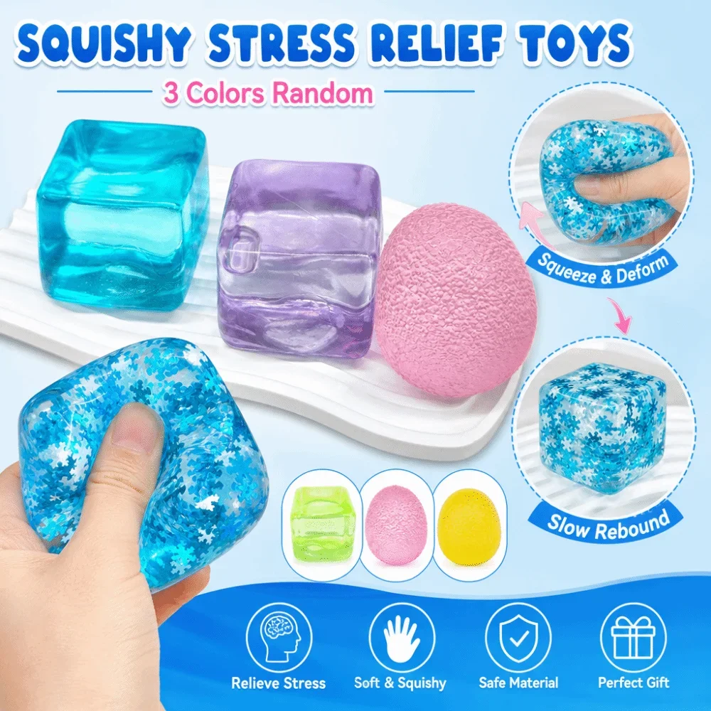 Ice Cube Shape Stress Relief Anti-stress Non-Bounce Fidget Squeeze Transparent Ball Pass The Time Sensory Squishy
