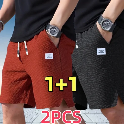 Imagen 2 del producto Paquete de 2, pantalones cortos para hombre, pantalones casuales para hombre, pantalones cortos de playa para hombre, pantalones cortos deportivos para hombre, nueva tela texturizada de moda, pantalones transpirables, adecuados para uso informal y deportes diarios