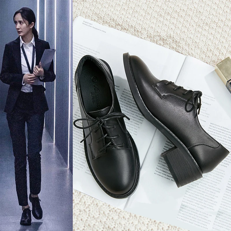 

Women's work shoes for office, professional formal attire, black leather shoes for interviews, civil service shoes, student non-