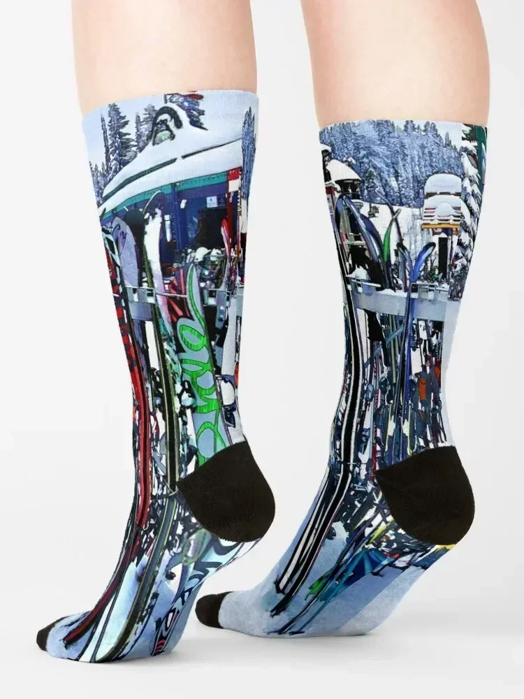 Ski Party - Skis and Poles Socks short loose golf football Socks For Man Women's