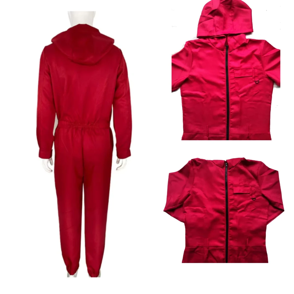 

Movie South Korean Red Jumpsuit Villain Cosplay Costume Bodysuit Full Set Party Clothes Adult Men Halloween Carnival Role Play