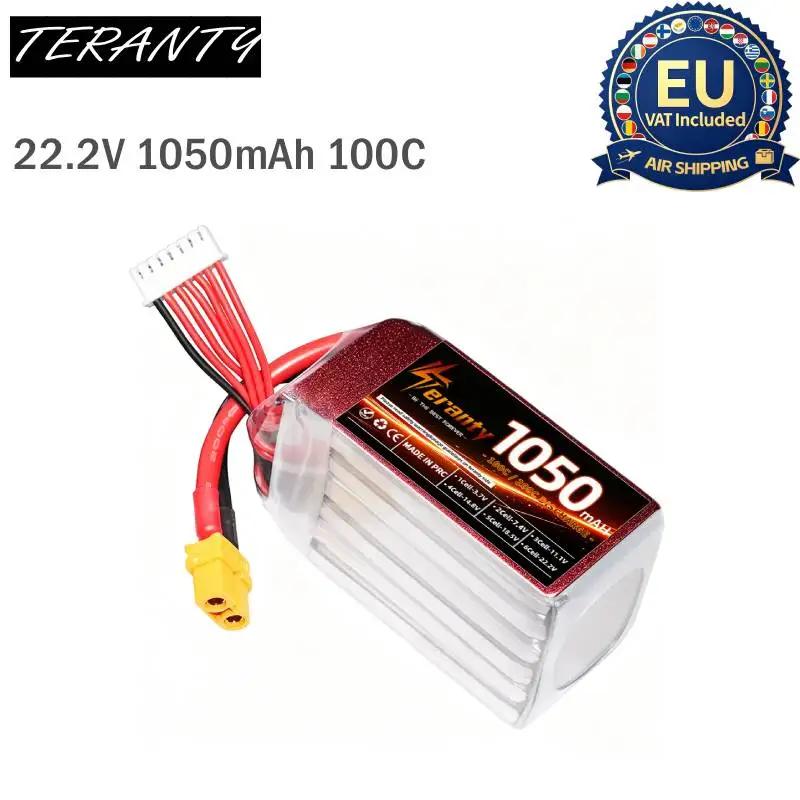 Teranty 22.2V 6S Lipo Battery 1050mAh 100C for iFlight Alpha GEPRC Mark5 FPV Racing Drone 1-2Pcs