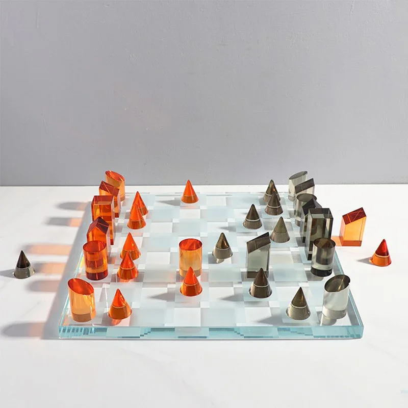 Diversified Chess Game Board Modern Deluxe International Crystal Table Checkers Set