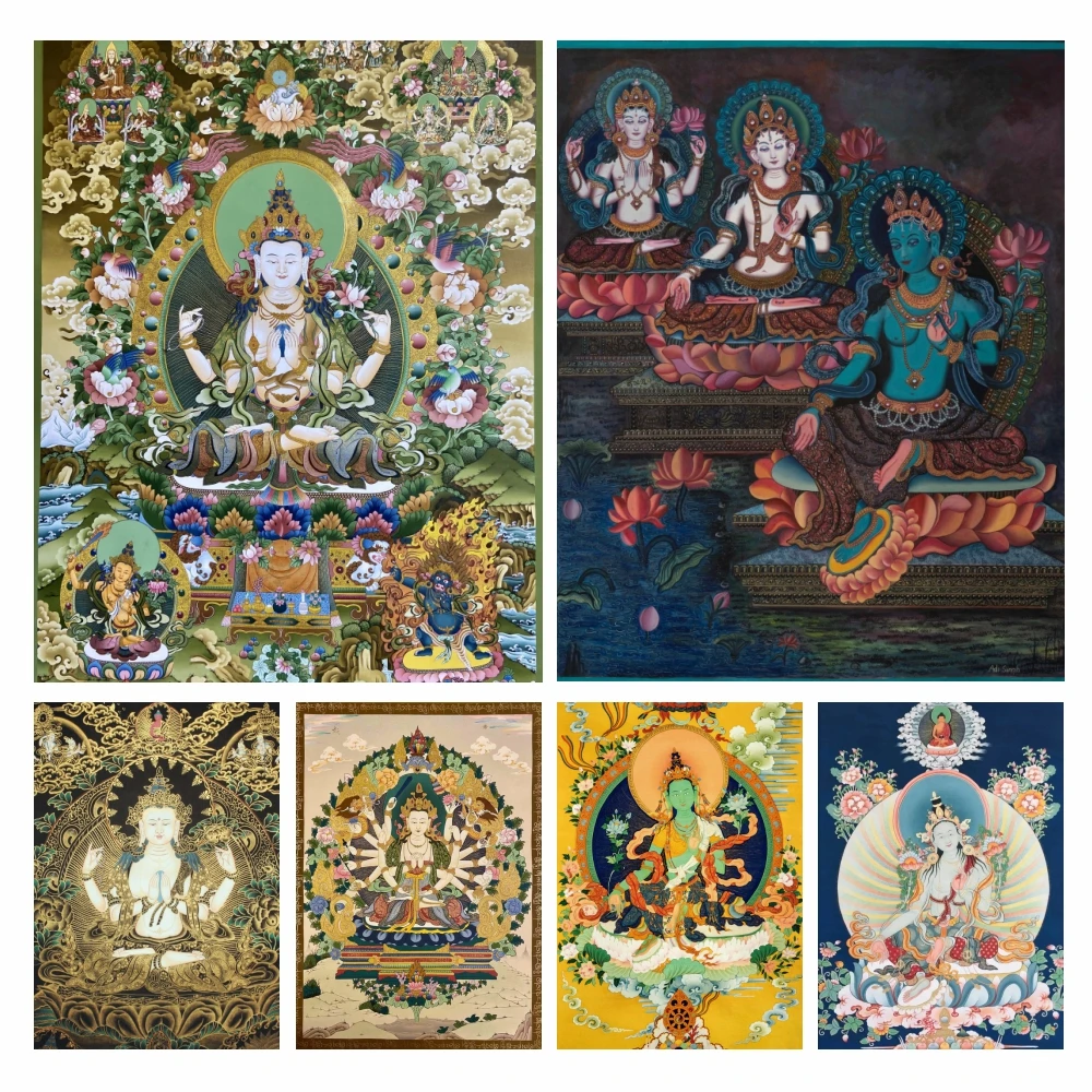 

Thangka Buddha 5D Full Diamond Embroidery Tibetan India Chinese Religion Art Mandala Green Tara Cross Stitch Kit Home Decor