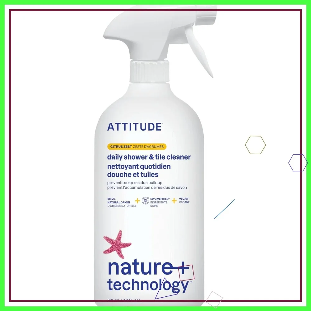 

Natural Shower & Tile Cleaner Spray, EWG Verified, Removes Soap Scum & Grime, Plant-Based & Vegan, Citrus Scent