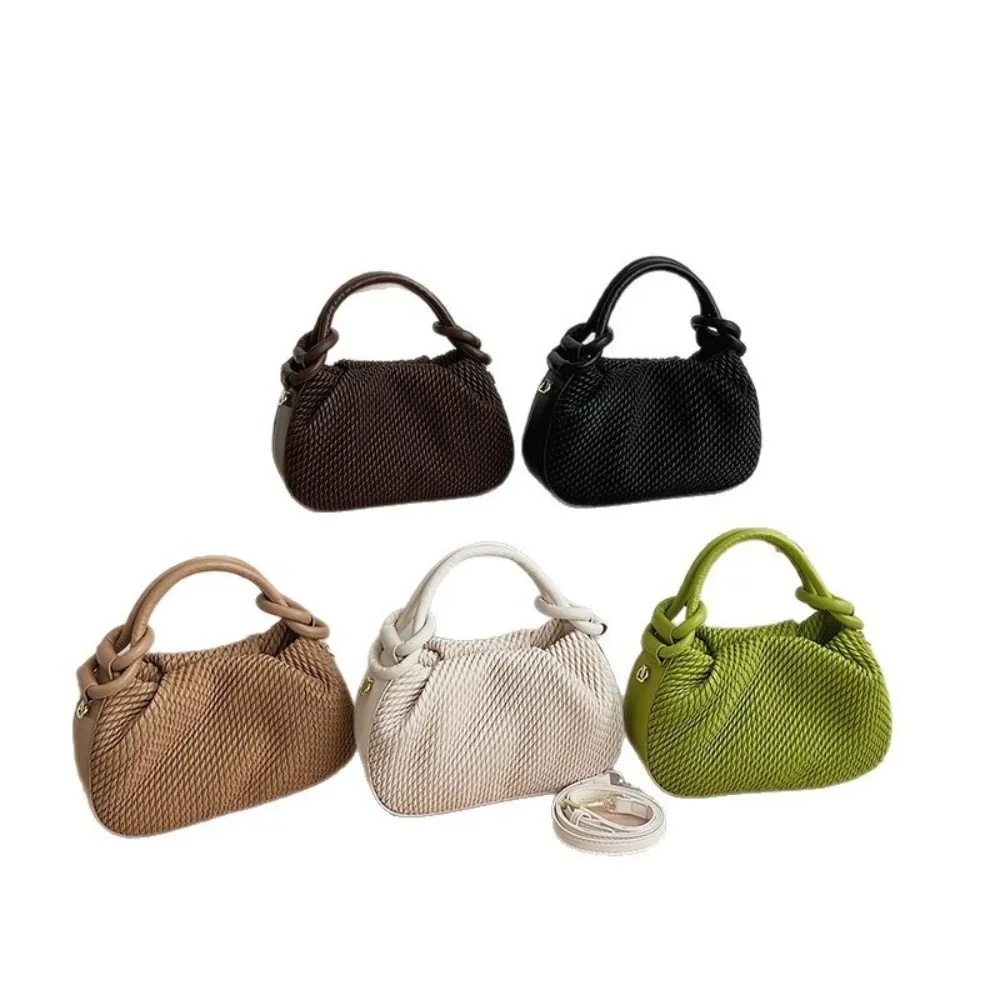 Vintage Pleated Cloud Handbag Moderate Capacity PU Leather Solid-color Woven Shoulder Bag Exquisite Magnetic Closure