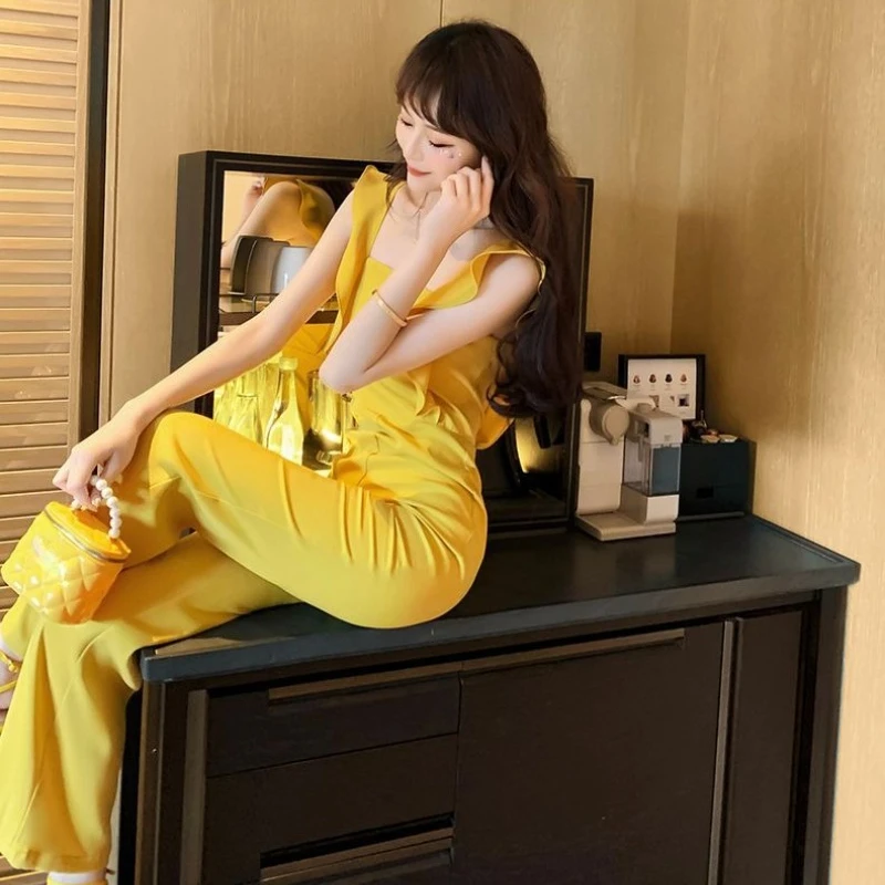 

European Style Strapless Wide Leg Jumpsuit Long Summer Thin Elegant Casual Women Pants New Arrival