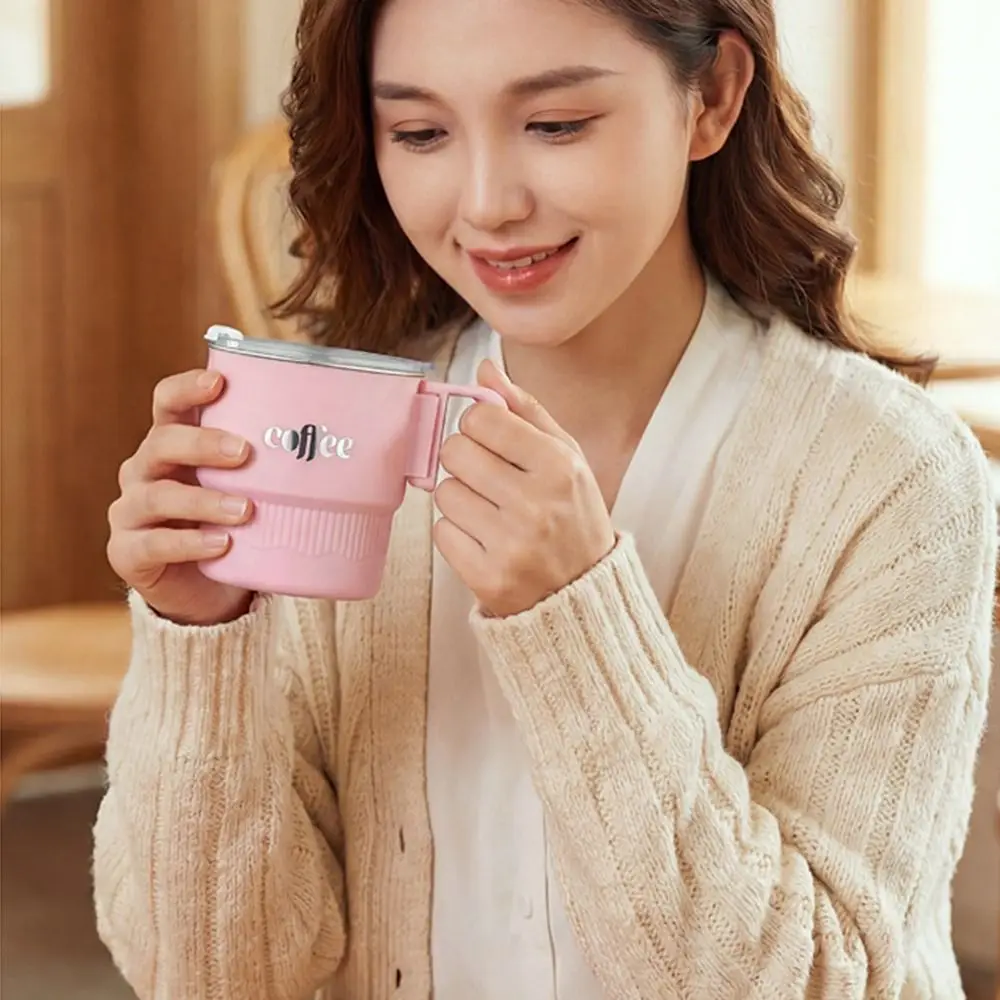 Picture 4: 304 Stainless Steel Double Layer Coffee Mug Leak-proof Sealed Stainless Steel Coffee Mug Foldable Handle with Straw