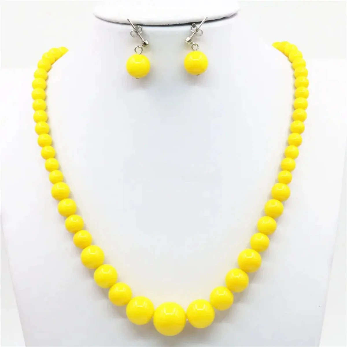 6-12mm Accessories Hallowmas Yellow Glass Lucky Beads Necklace Chain Earbob Earrings Sets DIY Women Girls Gifts Jewelry Making