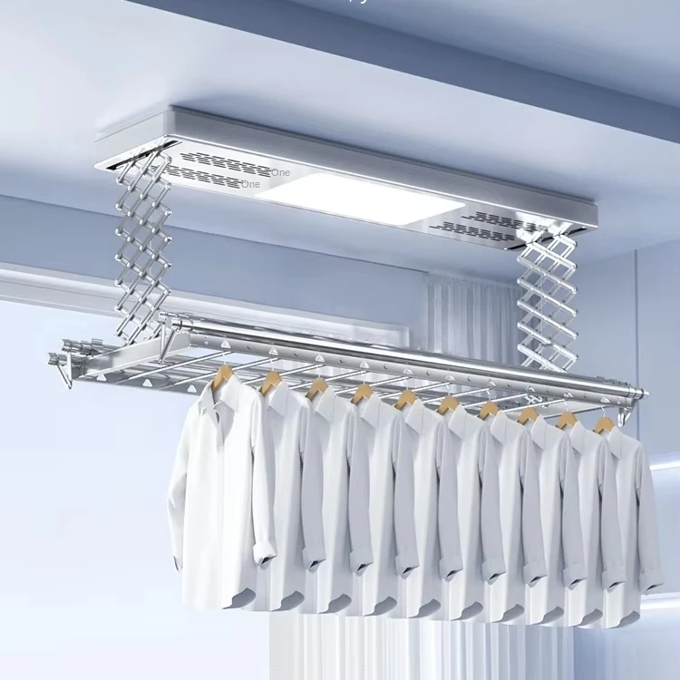 

Ceiling-Mounted LED Automatic Clothes Drying Rack with Fan Motorized Foldable Hanger