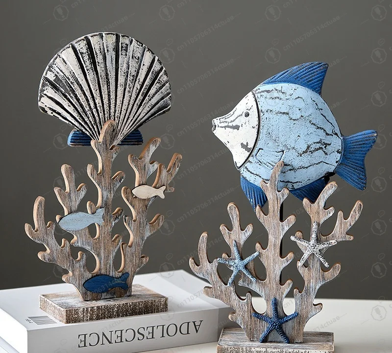 

Natural crafts Coral shells and seabirds decoration Wooden tabletop crafts decoration