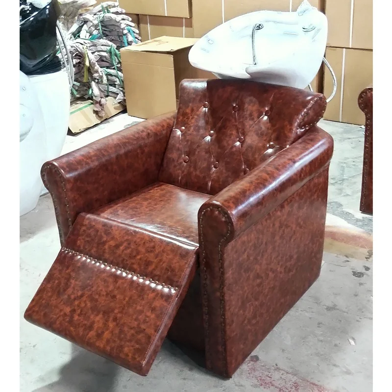 Beauty Brown Hair Washing Shampoo Chair With White Bowl For Nail Salon