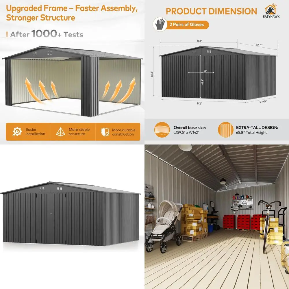 

Weatherproof 12x14 Steel Outdoor Storage Shed - Secure Garden Shed for Tools, Bikes, and Lawn Equipment