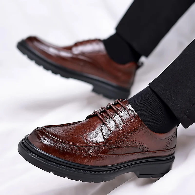 Men Casual Shoes lace up Male Dress Shoes Fashional Men Business Breathable Round Toe Men Casual Shoes outdoor Leather Shoes men