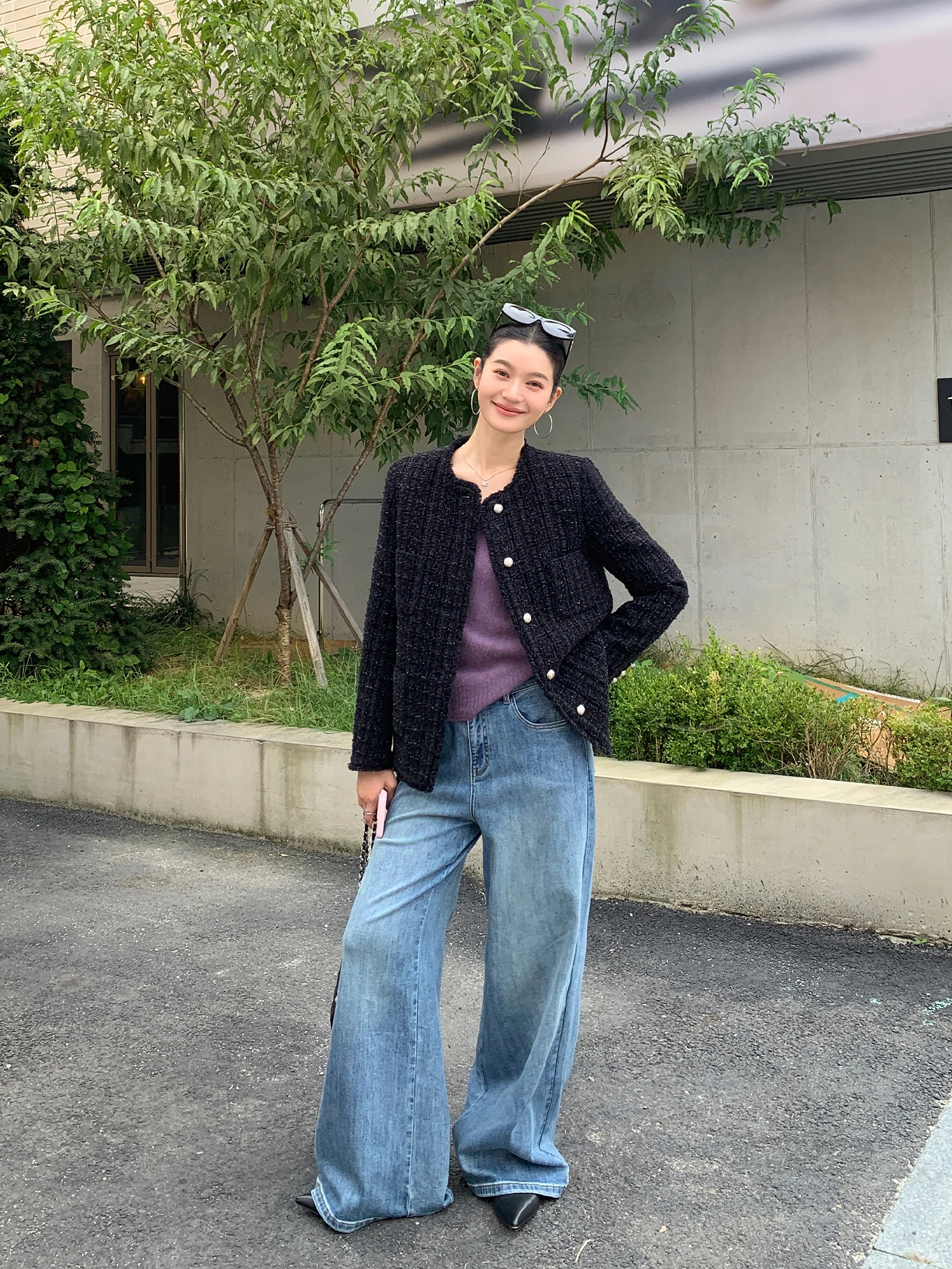 

Pusumede Milan past S Coarse Tweed Small Fraance Sle Women's Outerwear Premium Wool Blend Long Sve round Ne