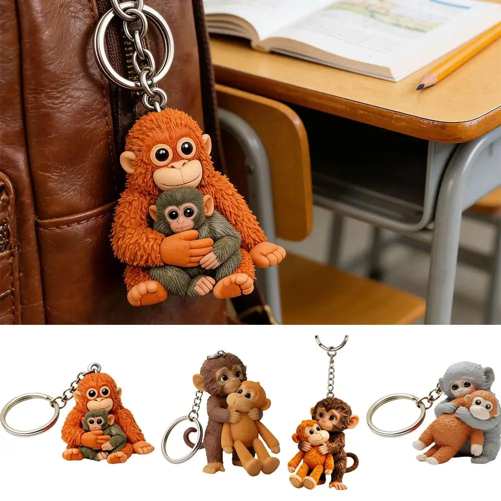 Protect Punch The Monkey Keychain Cute Monkey Holding Plush Toy Hanging Bag Charm for Backpack Purse Car Keys Funny Animal Gift