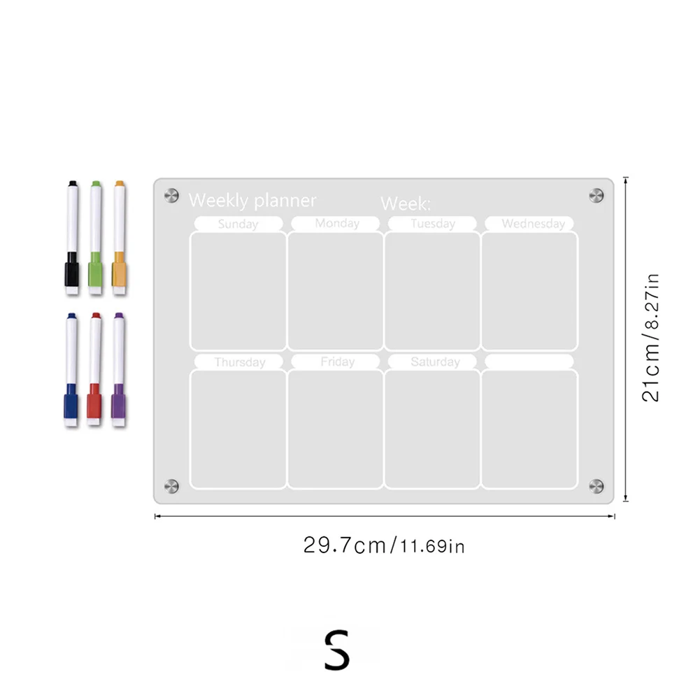 1 Pc Magnetic Board Calendar For Fridge Weekly Planner With 6 Colors Markers Clear Acrylic Refrigerator Board