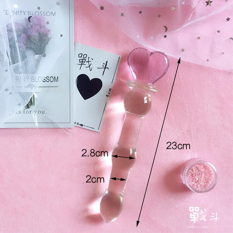 Anal Beads Pink Heart Butt Plug Glass Dildo Vaginal and Anal Stimulation Anal Plug Toys for Women