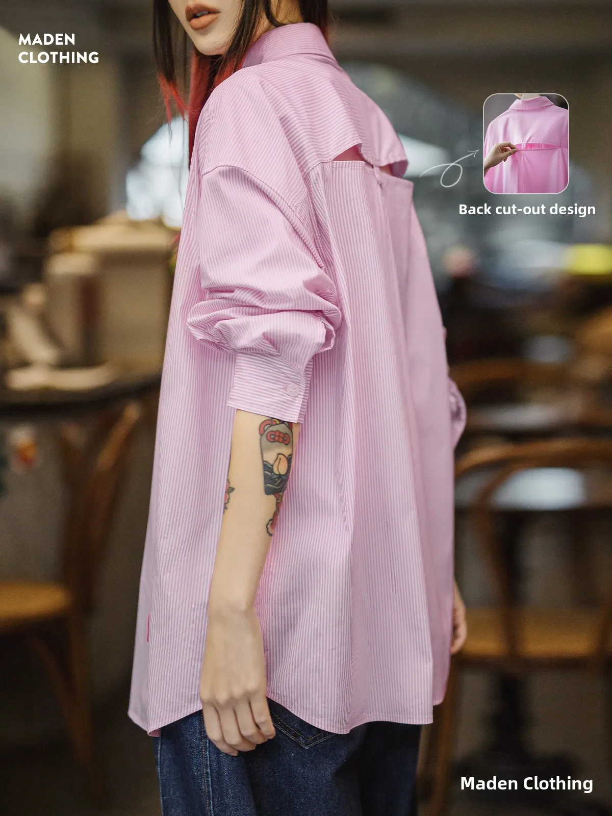 

Женская рубашка Maden Spring оверсайз в полоску с вырезами, из смесового хлопка, с длинными рукавами, на пуговицах, в стиле кэжуал