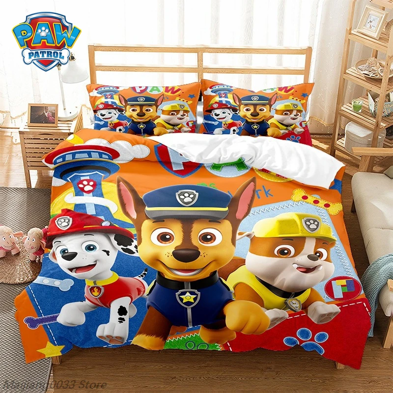 Paw Patrol Cute Puppy Duvet Cover Set, Cartoon Anime Quilt Cover with Pillowcase, Soft Bedding, Bedroom Decor Gift for Kids