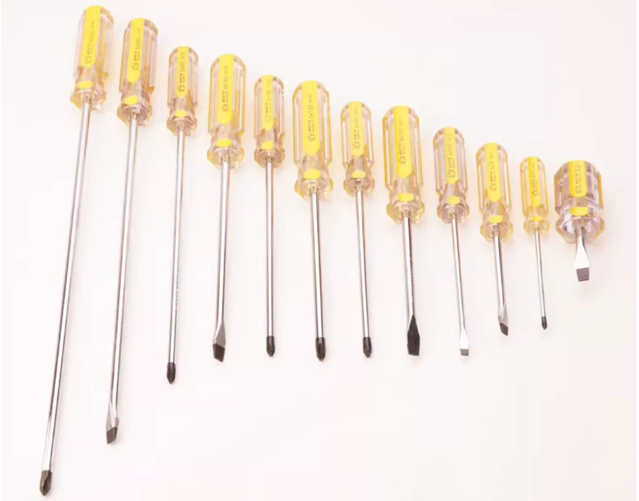 BESTIR tool tool steel PVC handle 3x75mm 4x75mm 4x100mm 5x100mm 6x125mm 6x300mm transparent slotted phillips screwdrivers