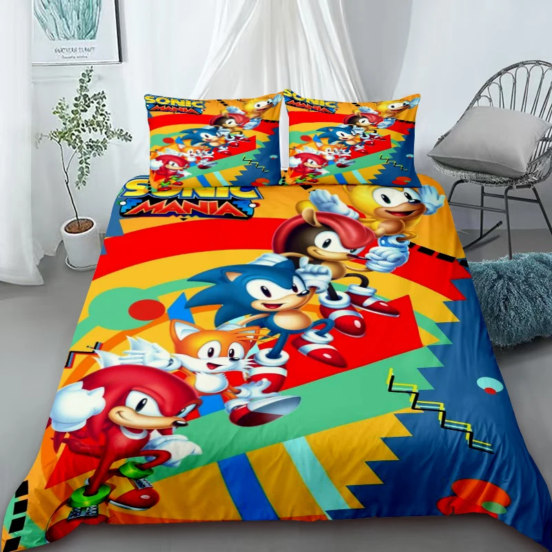 

Cartoon Duvet Cover Set , Washable Cotton Bedding – S-Sonic-S The H-Hedgehog Movie Theme Student Bedroom Decor for All Seasons