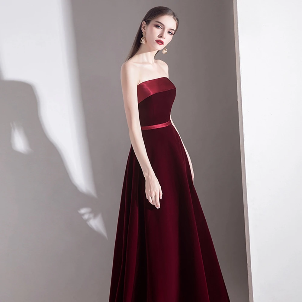 Prom Dress Floor-Length Sexy Dresses Woman Party Night A-LINE Velvet Prom Dresses