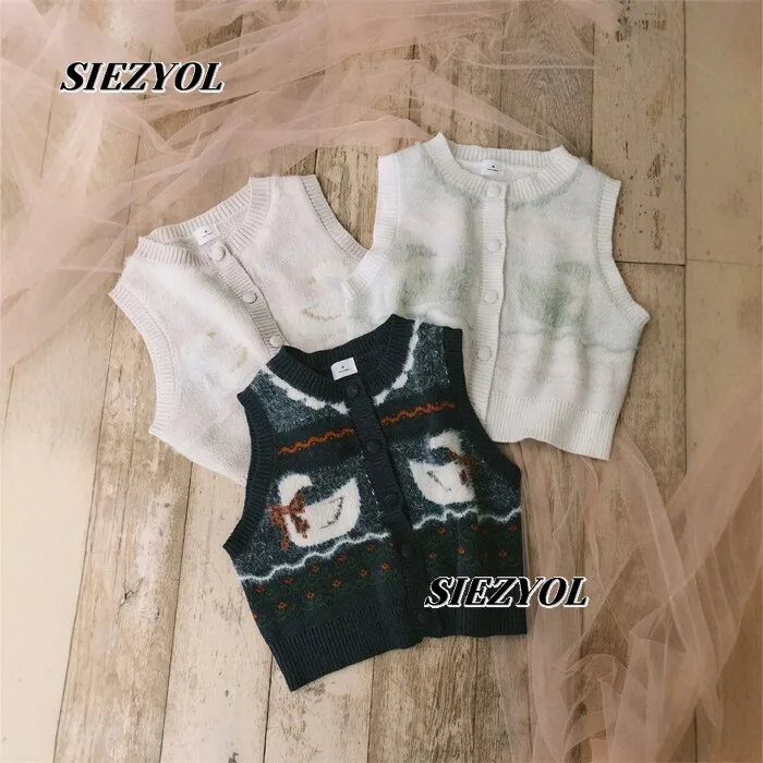 Autumn and Winter New Sweet Gentle Jacquard Knitted Vest Cute Girls Versatile Outerwear Sleeveless Short Sweater Vest