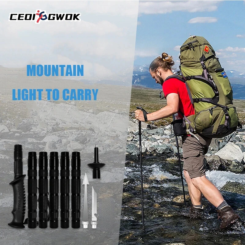 CEOI GWOK Outdoor Trekking Pole Cane Telescopic Stick Straight Handle Walking Crutches Detachable Quick-Adjustment Trekking Pole