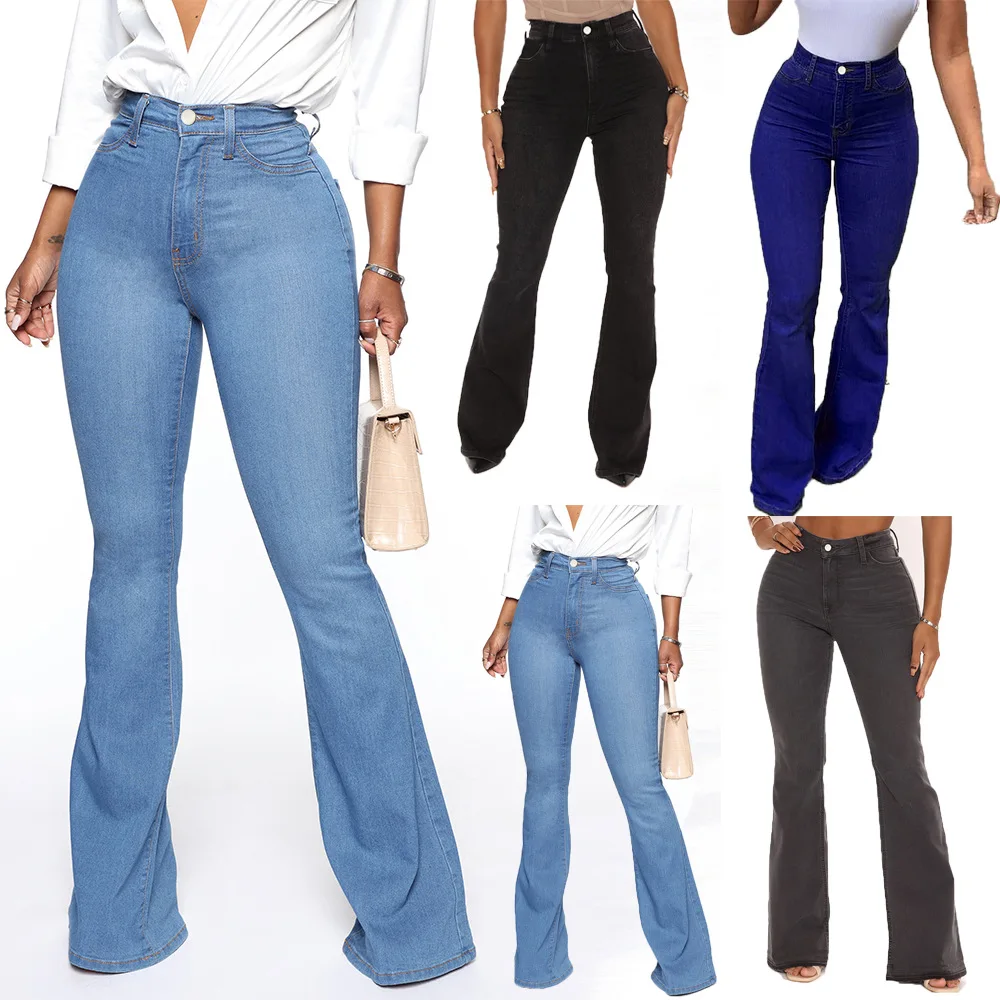 

Flared Jeans Women's Butt Lifting Slimming Floor-Length Pants Large Size Long Trousers Ele Sle Bla Denim Jeans