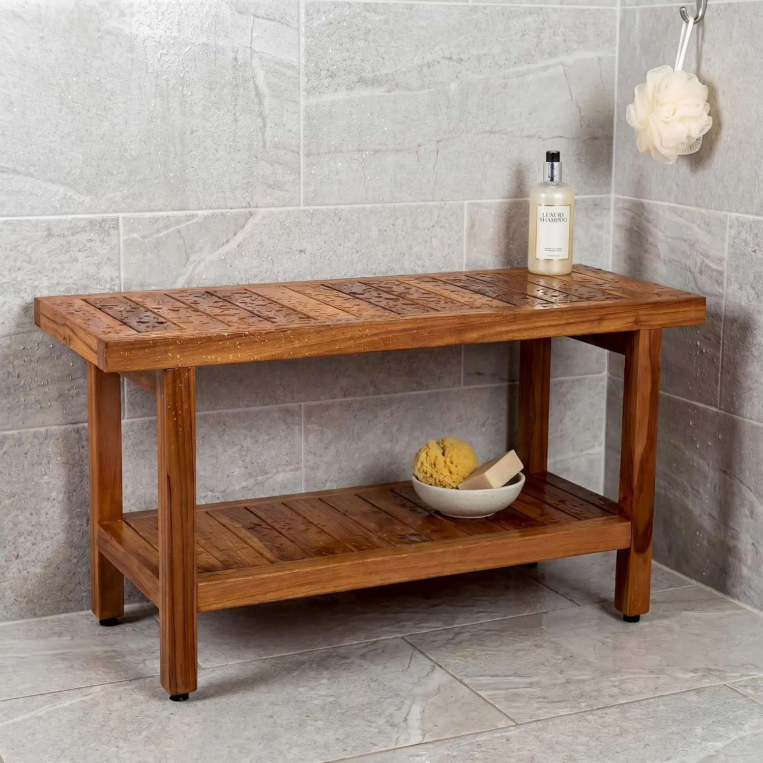 The Original 36" Spa Teak Shower Bench with Shelf