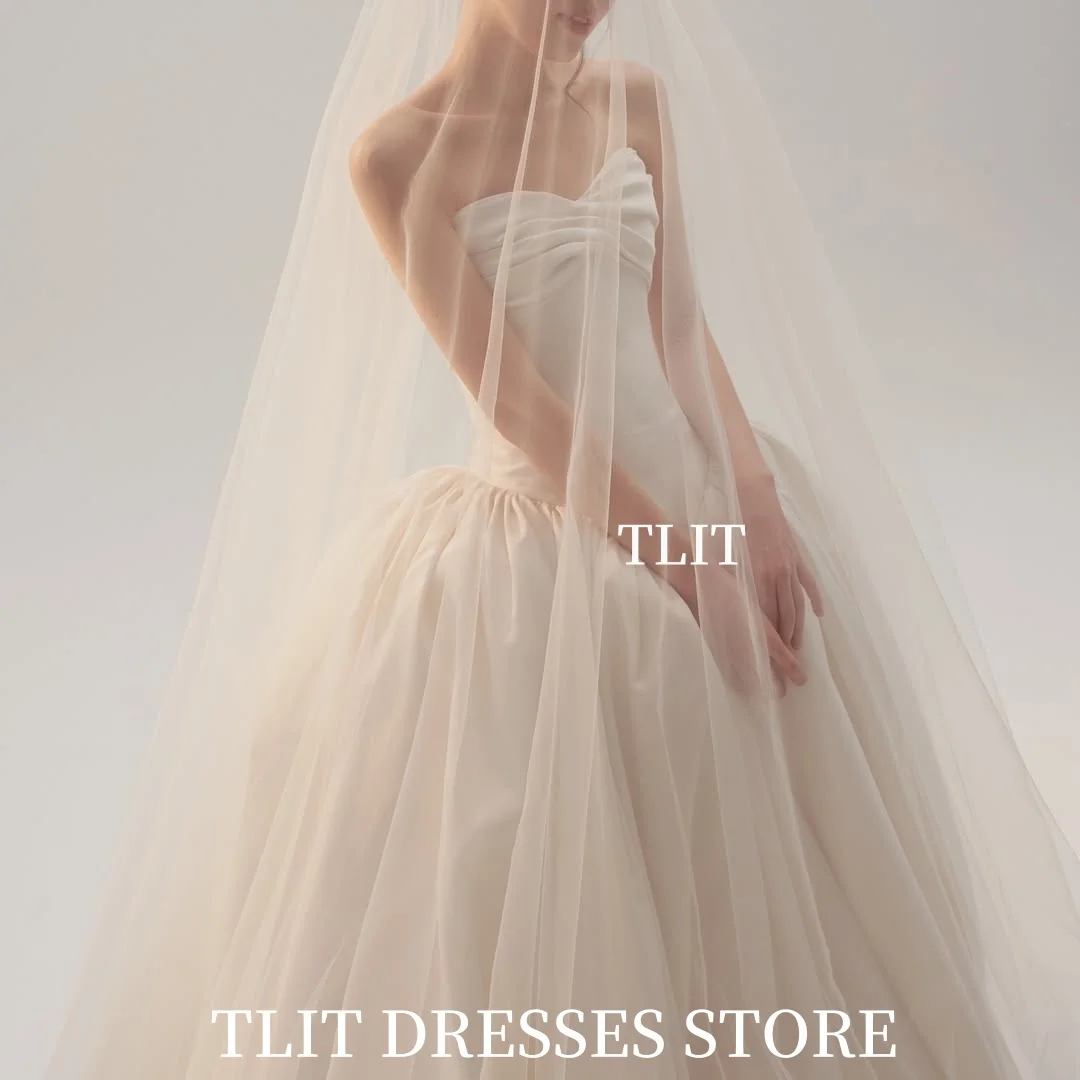 TLIT Элегантное белое свадебное платье трапециевидной формы без бретелек для выпускного вечера Корейское свадебное платье Фотосессия Индивидуальные платья на молнии сзади