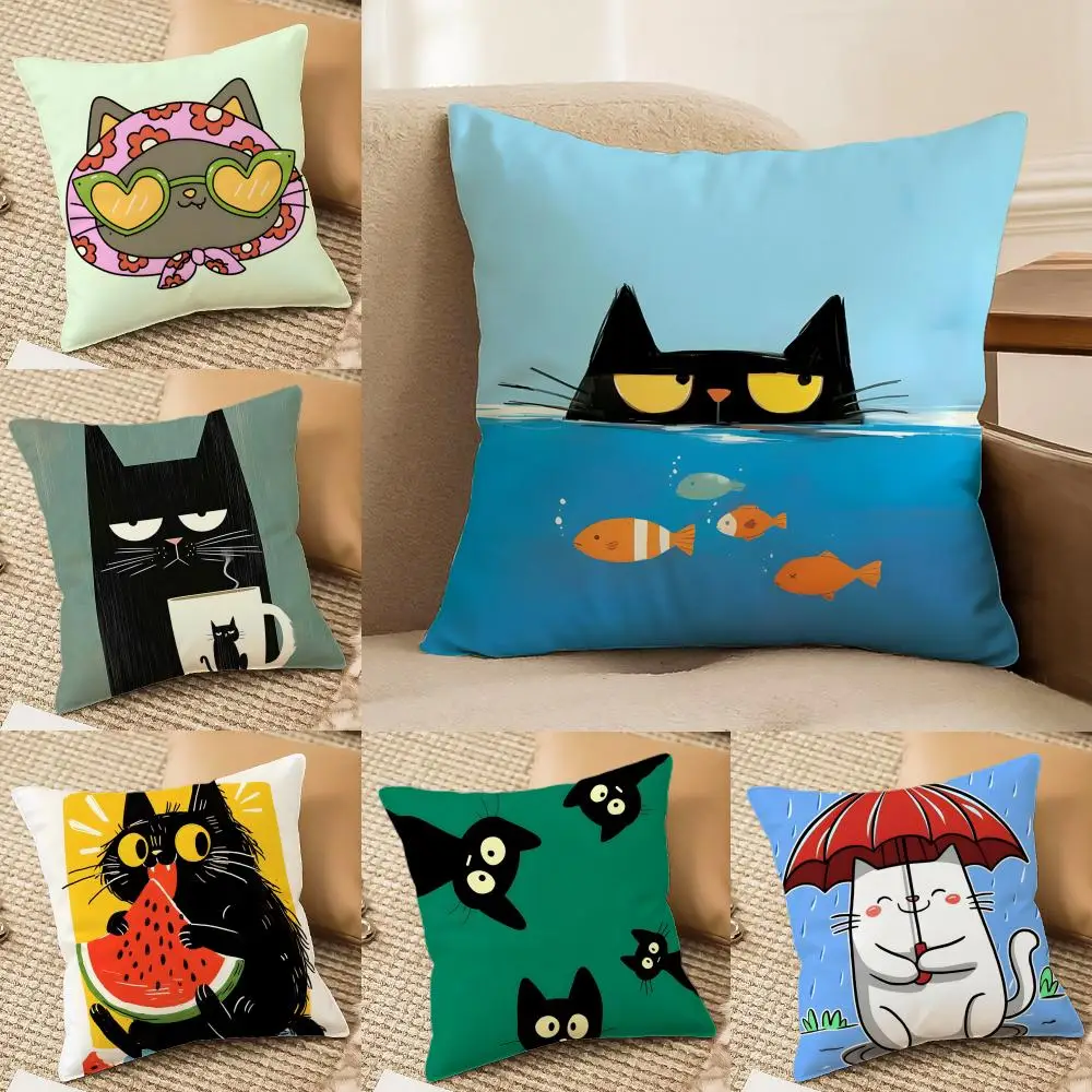 Funny And Surprising Cat Patterns Cushion Cover Silky Elegant Comfort Sofa Bed Invisible Zipper Beach Pillowcase
